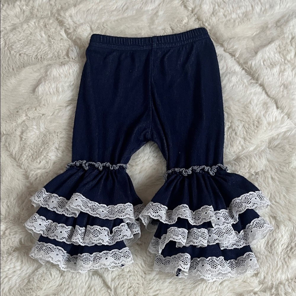 Navy Ruffle Lace Baby Pants